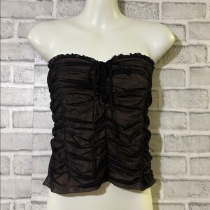 Forever 21 Black Ruched Strapless crop  Top size OX US